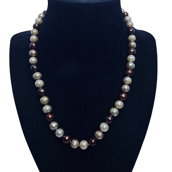 Vintage Shades of Brown Freshwater Pearl Necklace And Bracelet Set (5967) - Picture 3 of 10